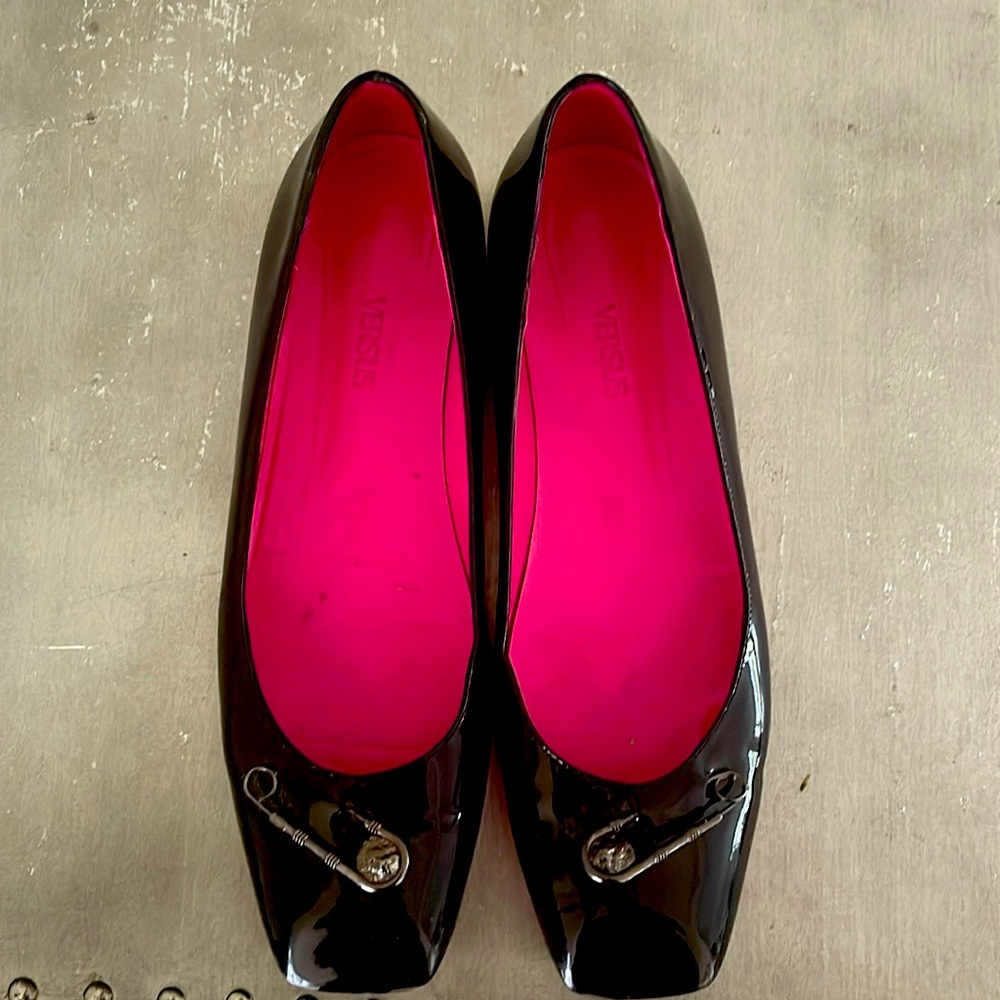 Versus by Versace patent leather flats with cool hardware.